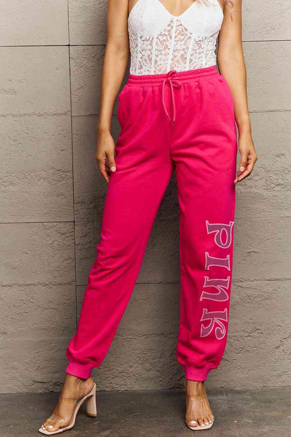 Simply Love Full Size PINK Graphic Sweatpants