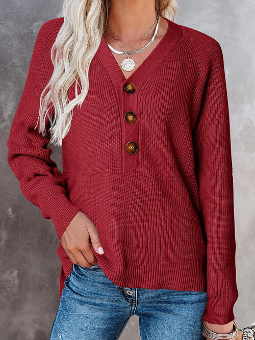 Half Button Long Sleeve Knit Top