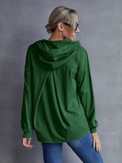 Drawstring Pocketed Dropped Shoulder Hoodie