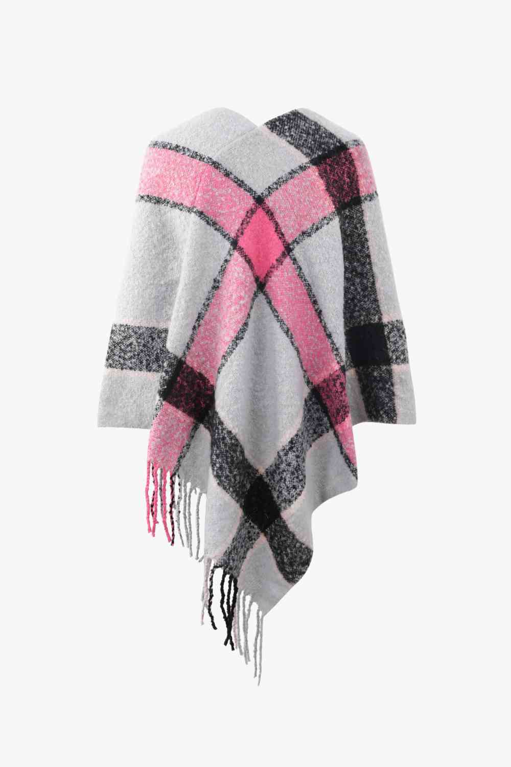 Plaid Fringe Detail Poncho