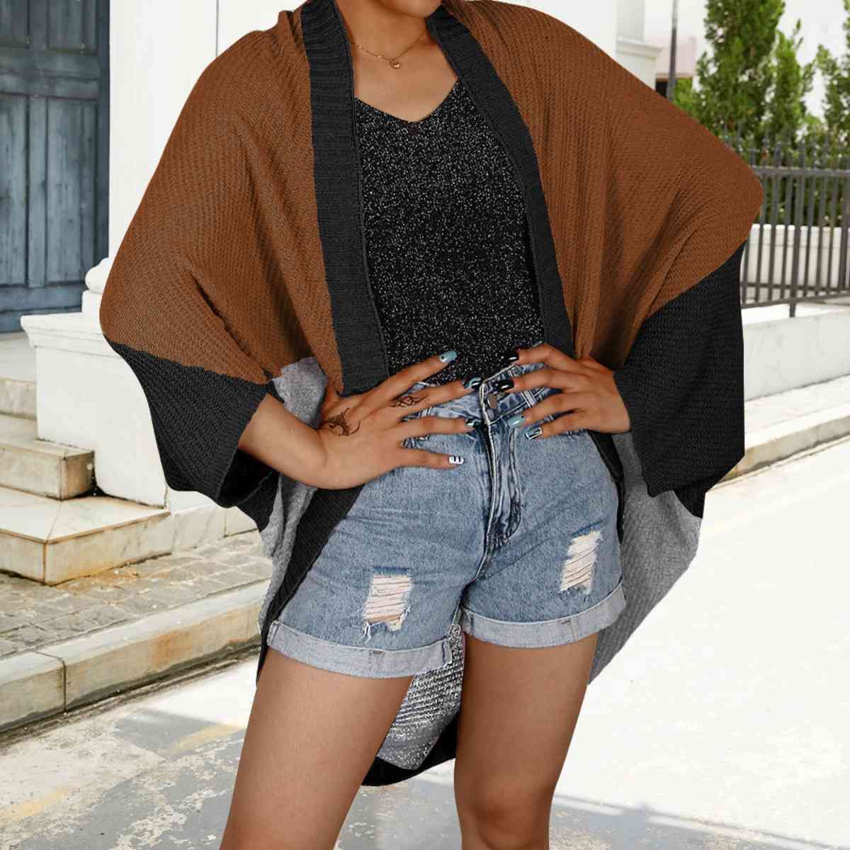 Color Block Open Front Cardigan