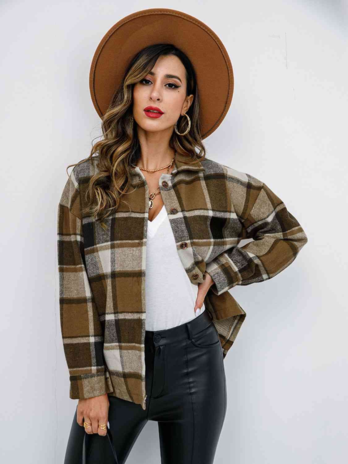 Plaid Button Up Collared Neck Jacket