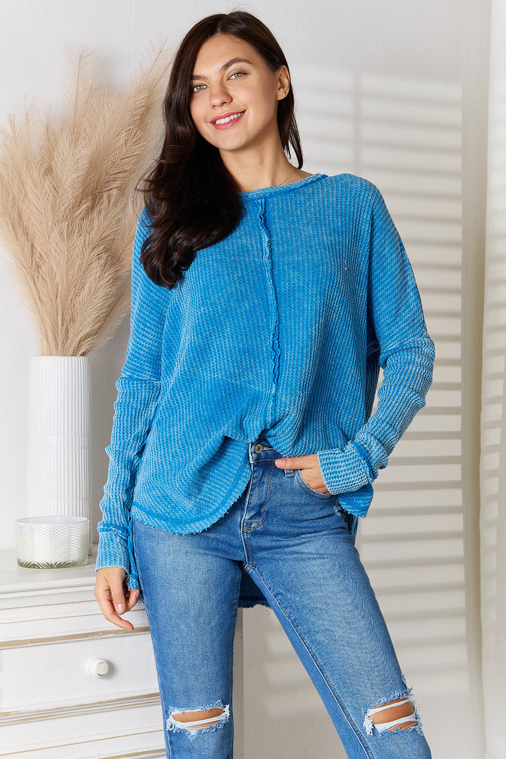 Zenana Center Seam Waffle-Knit Top