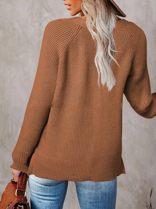 Half Button Long Sleeve Knit Top