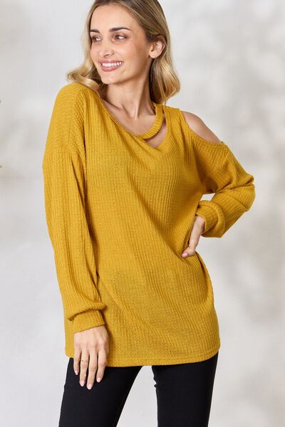 BiBi Cutout Long Sleeve Waffle Knit Top