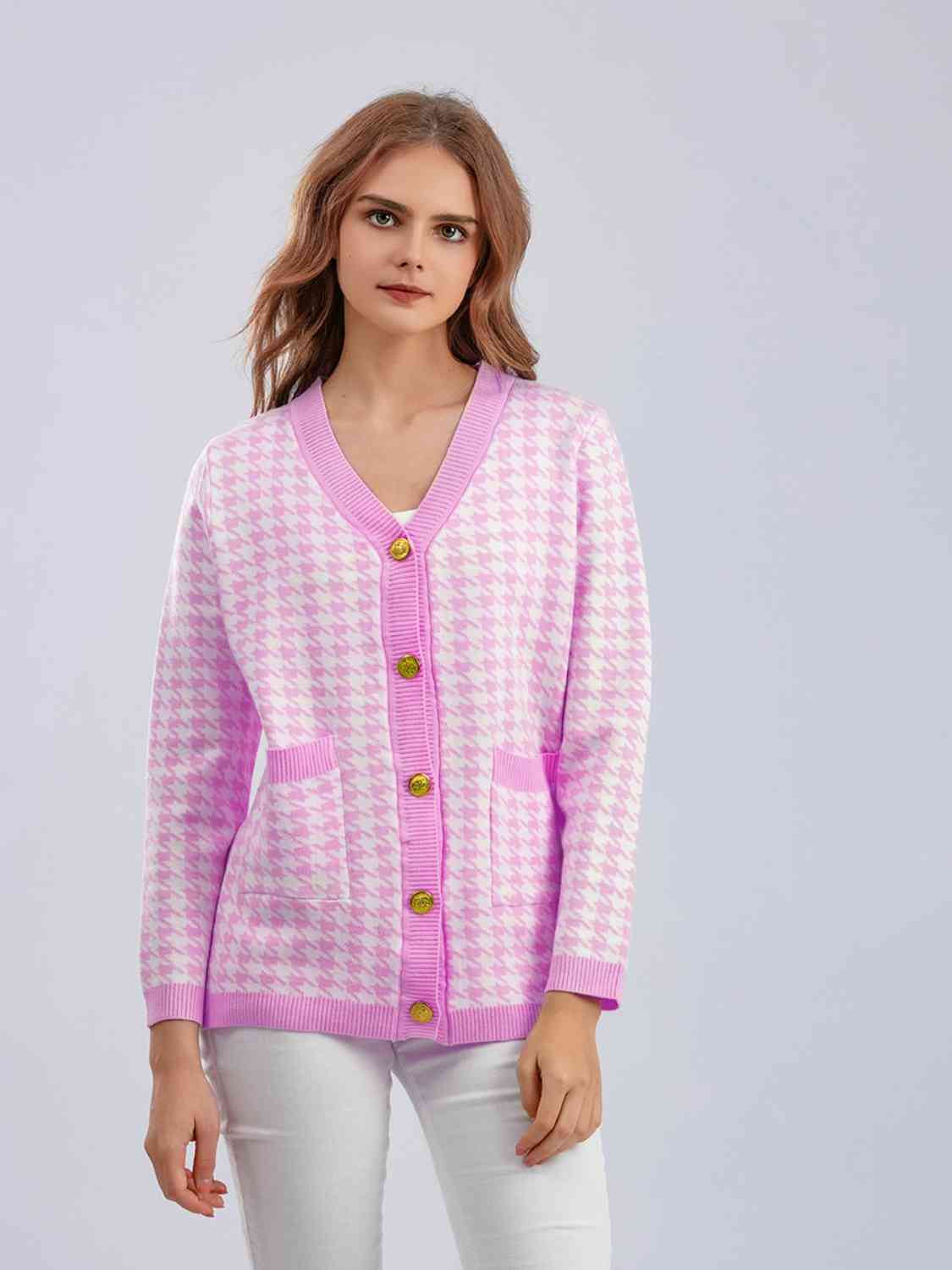 Houndstooth Button Down Cardigan