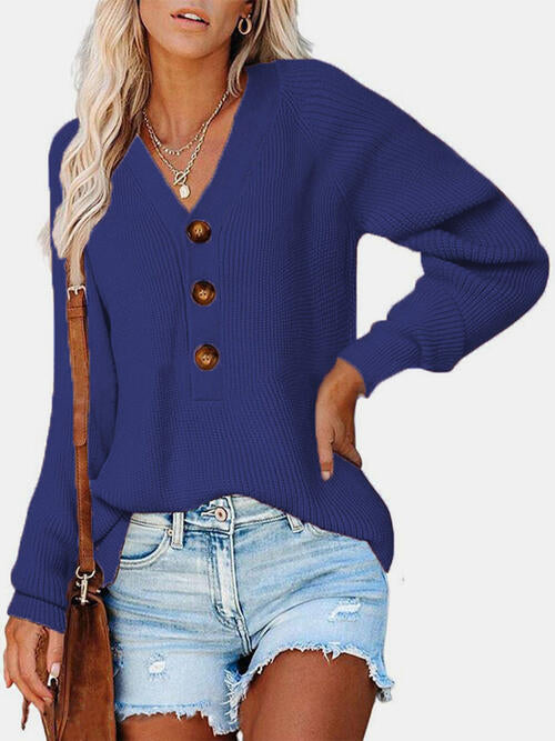 Half Button Long Sleeve Knit Top