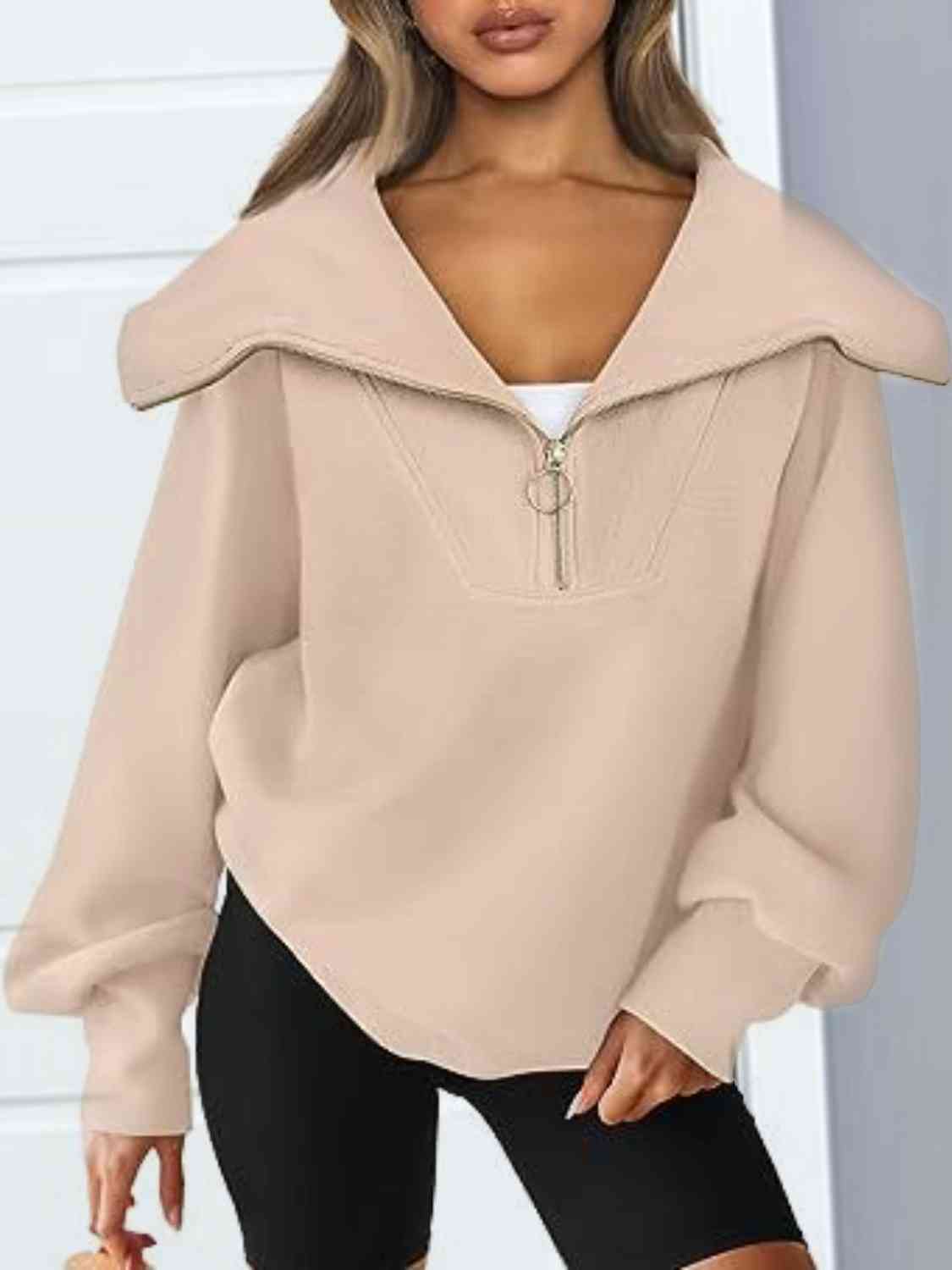 Half-Zip Lantern Sleeve Top