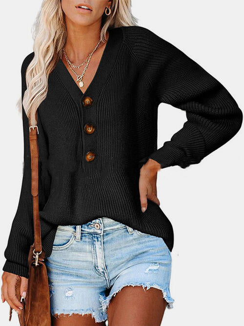 Half Button Long Sleeve Knit Top