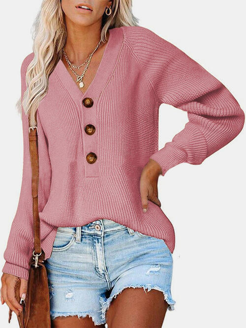 Half Button Long Sleeve Knit Top