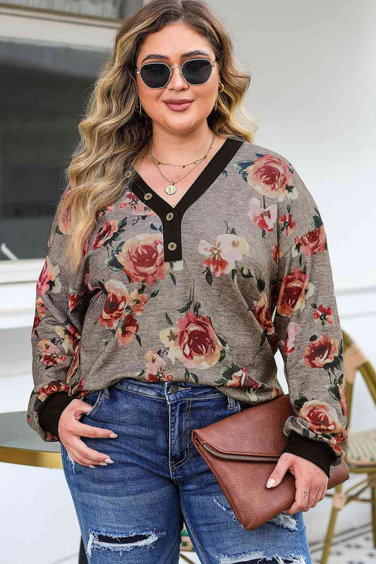 Plus Size Floral V-Neck Blouse