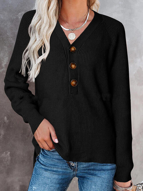 Half Button Long Sleeve Knit Top