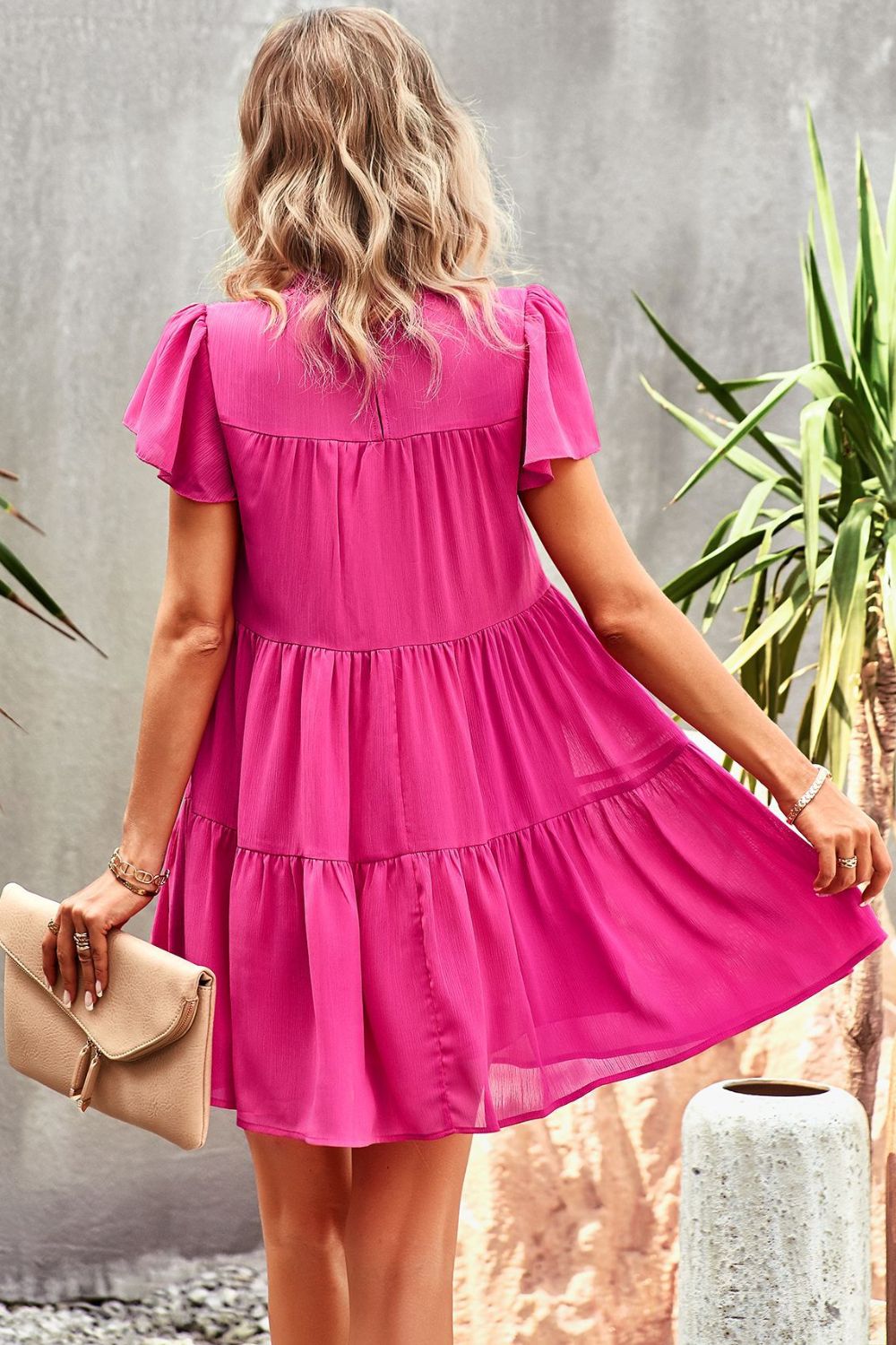 Smocked Puff Sleeve Tiered Mini Dress