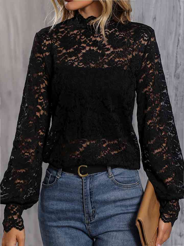 Mock Neck Lace Blouse