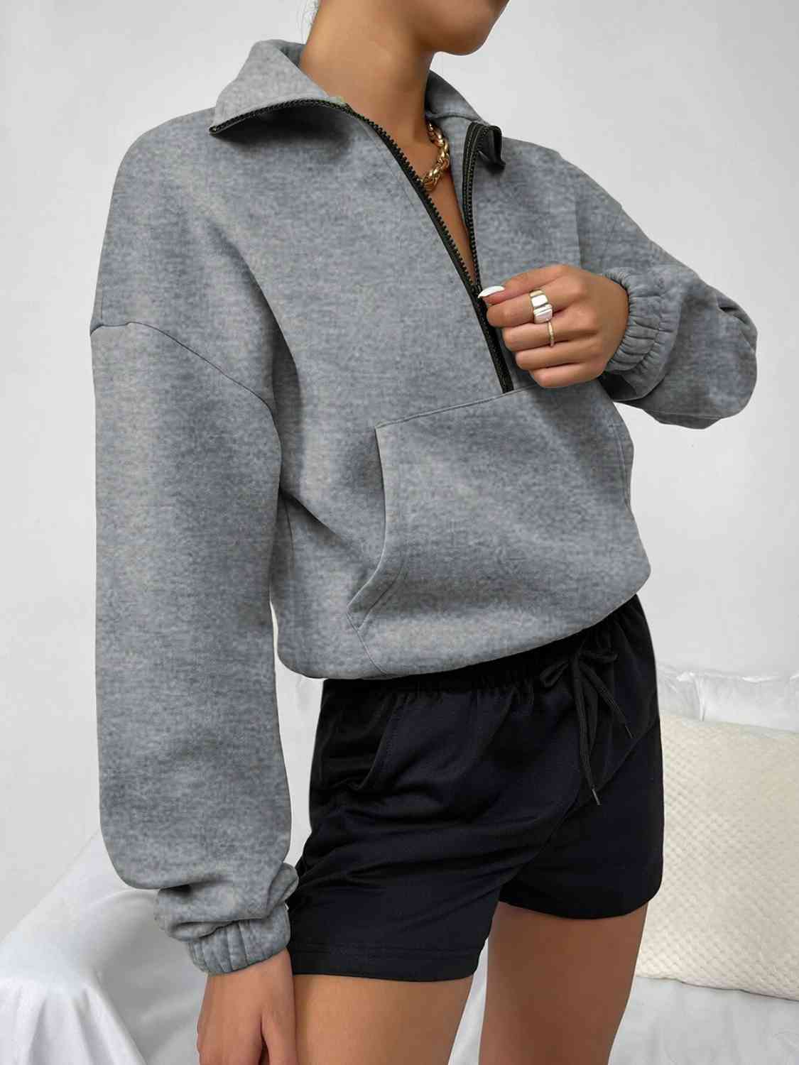 Half-Zip Dropped Shoulder Sweatshirt