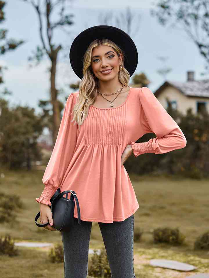 Puff Sleeve Pleated Blouse