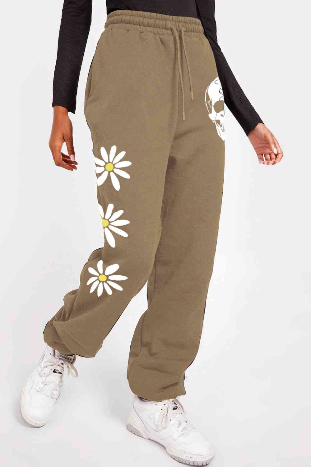 Simply Love Simply Love Full Size Drawstring Flower & Skull Graphic Long Sweatpants