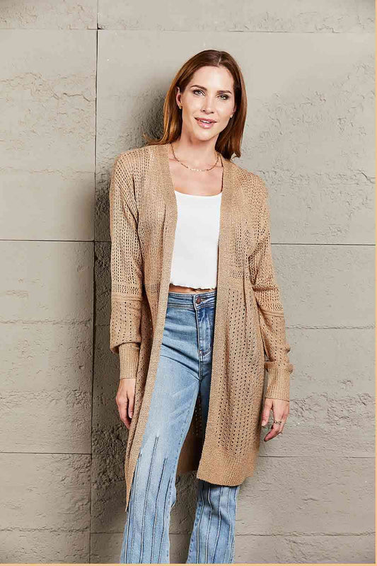 Double Take Openwork Dropped Shoulder Open Front Cardigan