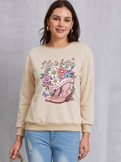 Graphic Round Neck Long Sleeve Sweatshirt