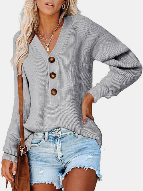 Half Button Long Sleeve Knit Top