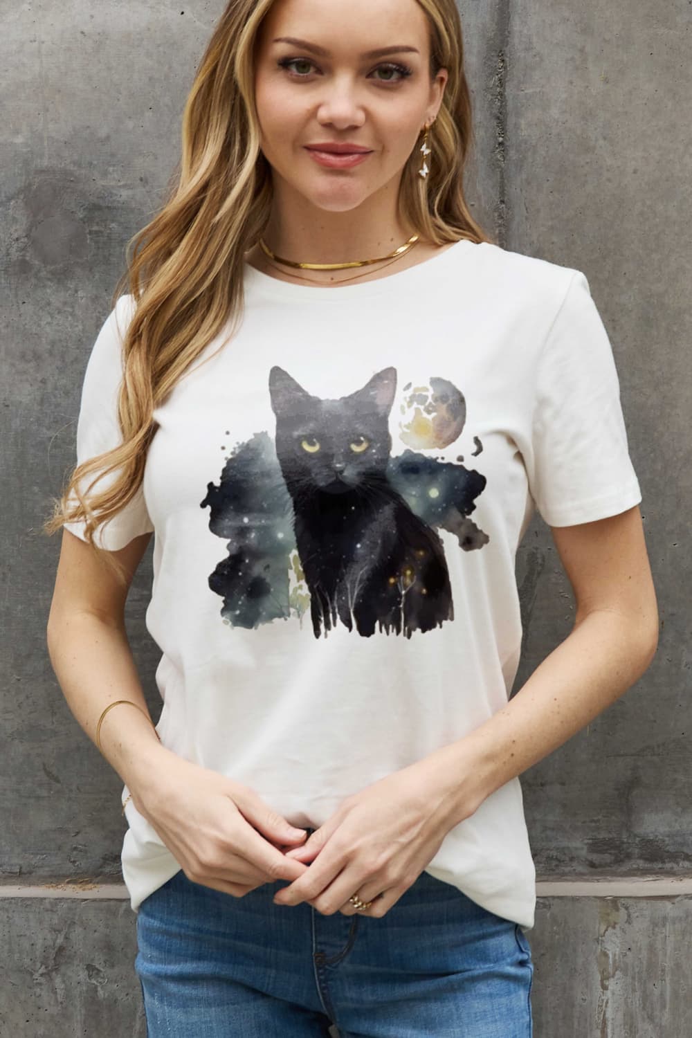 Simply Love Full Size Black Cat Graphic Cotton Tee