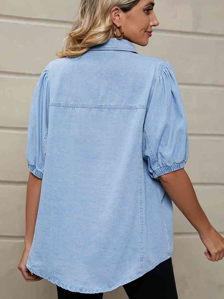 Puff Sleeve Denim Shirt Jacket