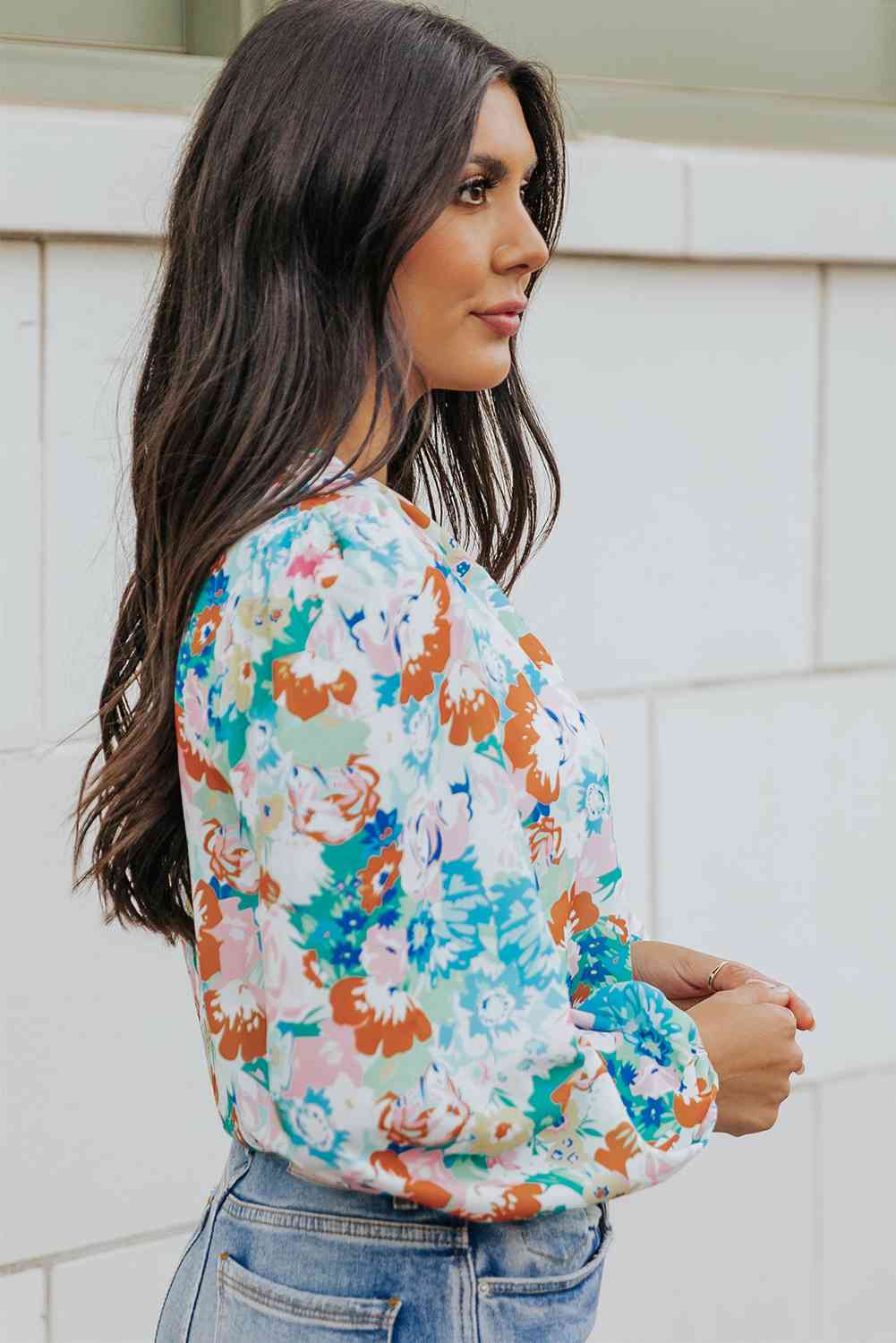 Floral Long Balloon Sleeve Bodysuit