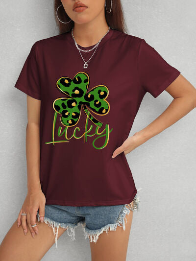 Lucky Clover Round Neck Short Sleeve T-Shirt