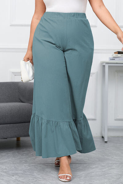 Plus Size Ruffle Hem Wide Leg Pants