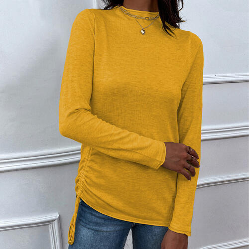 Drawstring Mock Neck Long Sleeve T-Shirt