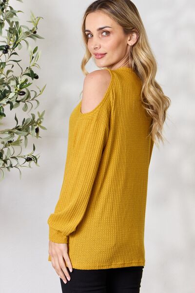 BiBi Cutout Long Sleeve Waffle Knit Top