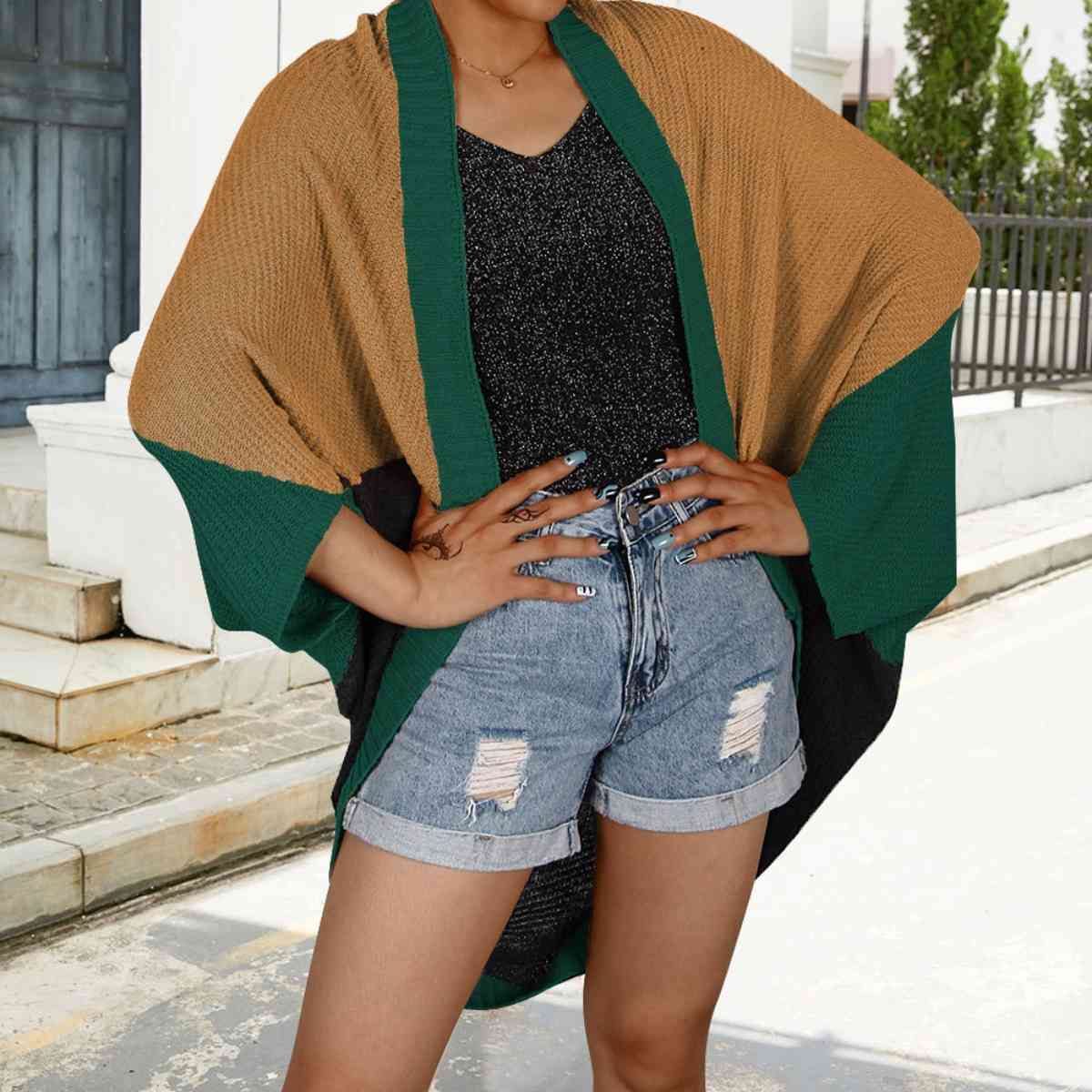 Color Block Open Front Cardigan