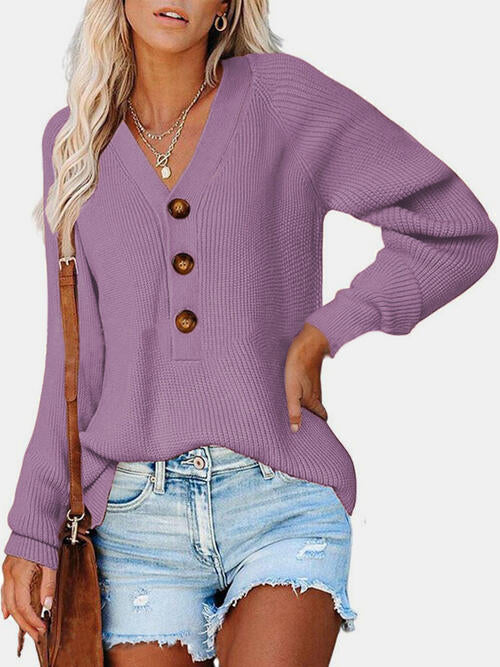 Half Button Long Sleeve Knit Top