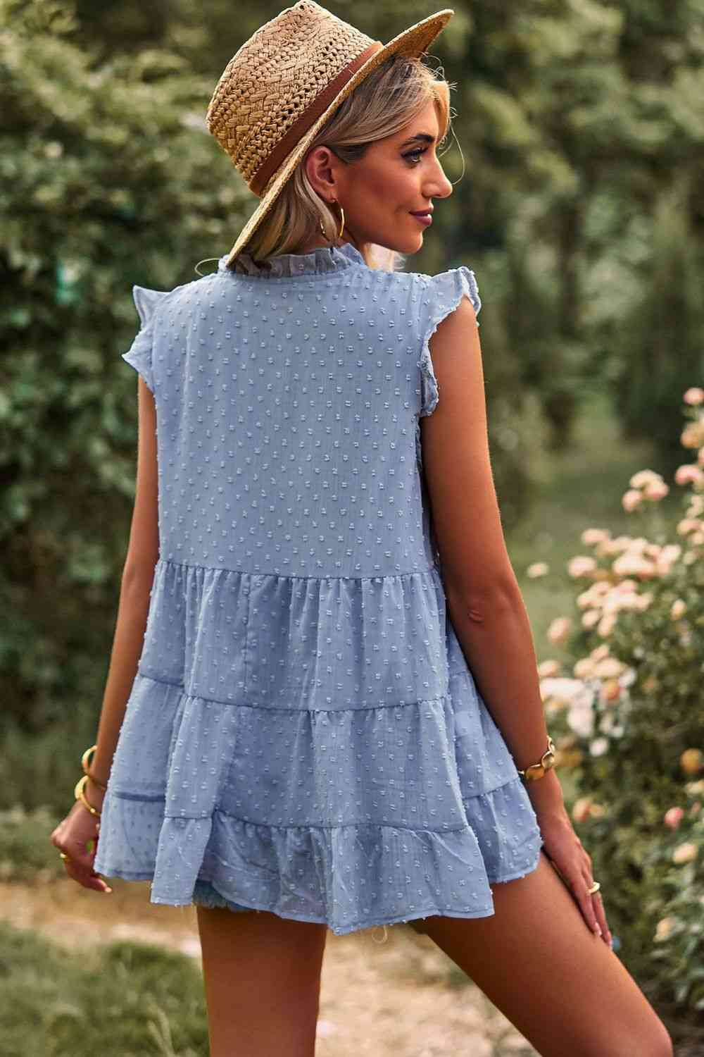 Swiss Dot Ruffle Shoulder Tiered Top