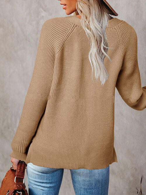 Half Button Long Sleeve Knit Top