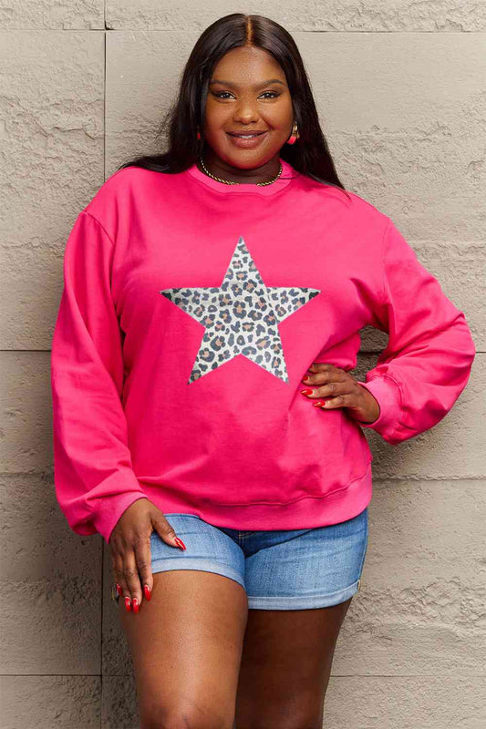 Simply Love Full Size Leopard Star Graphic Sweatshirt