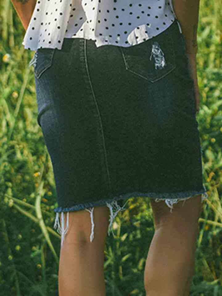 Full Size Distressed Slit Denim Skirt