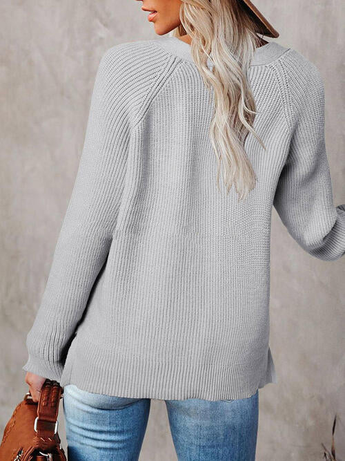 Half Button Long Sleeve Knit Top