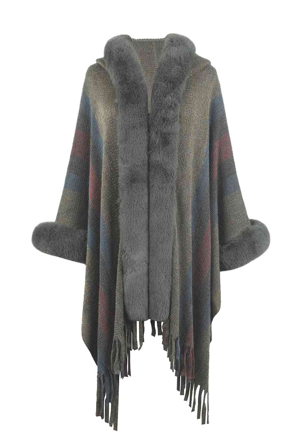 Color Block Fringe Detail Poncho