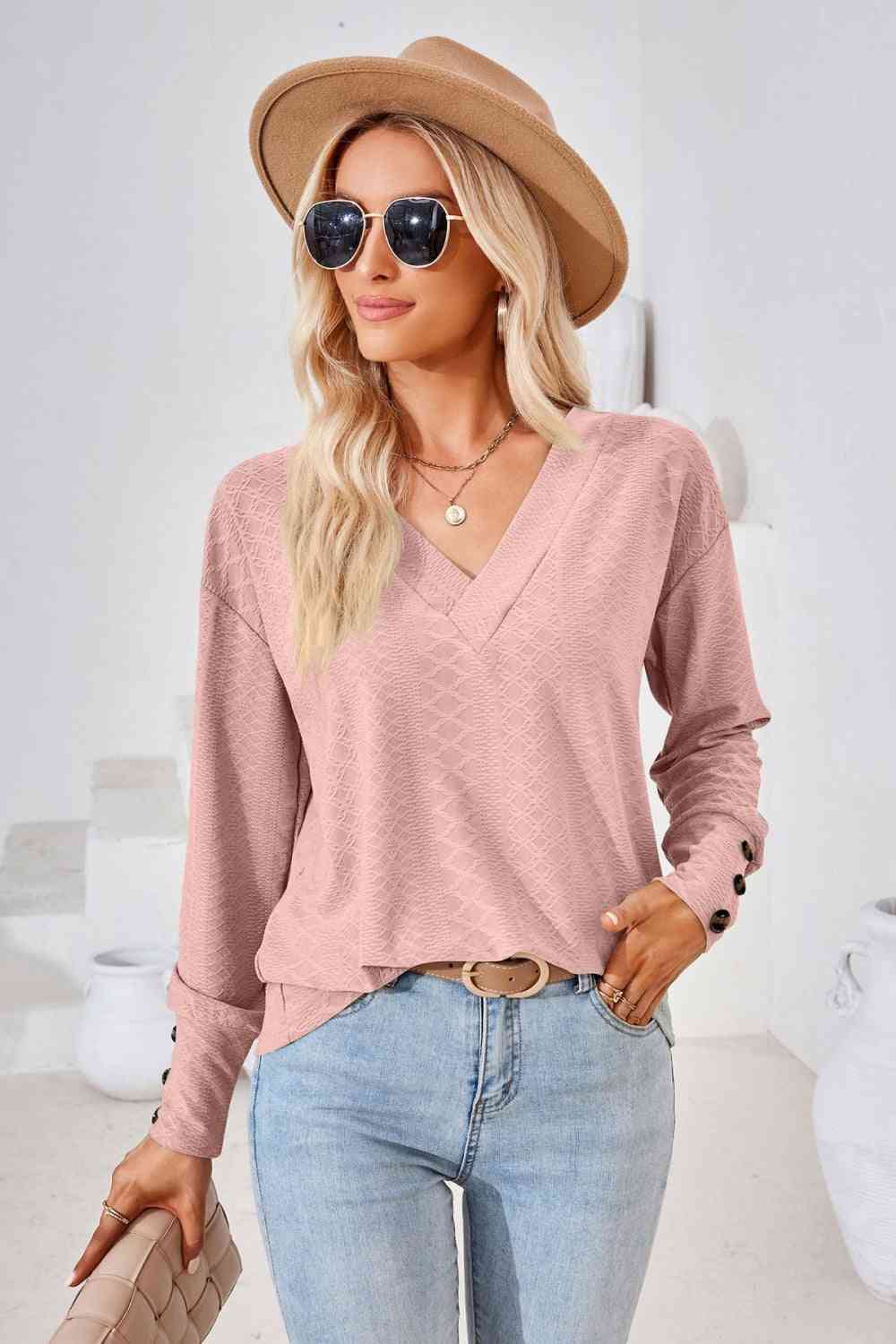 V-Neck Long Sleeve Blouse