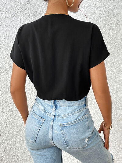 Surplice Short Sleeve Ruched Bodysuit