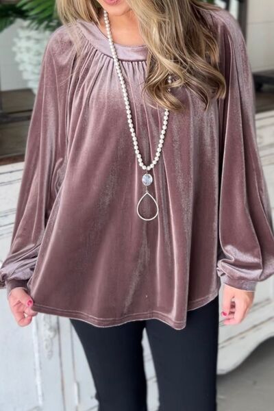 Ruched Round Neck Raglan Sleeve Blouse