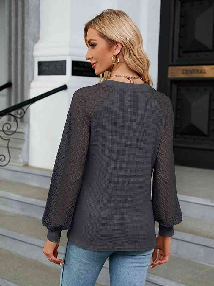 Notched Neck Raglan Sleeve Blouse