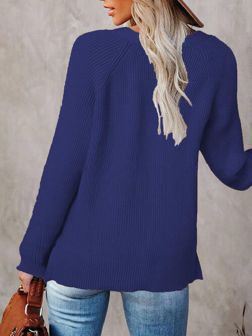 Half Button Long Sleeve Knit Top