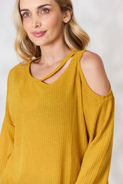 BiBi Cutout Long Sleeve Waffle Knit Top