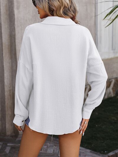 Textured Pocketed Button Up Dropped Shoulder Shirt