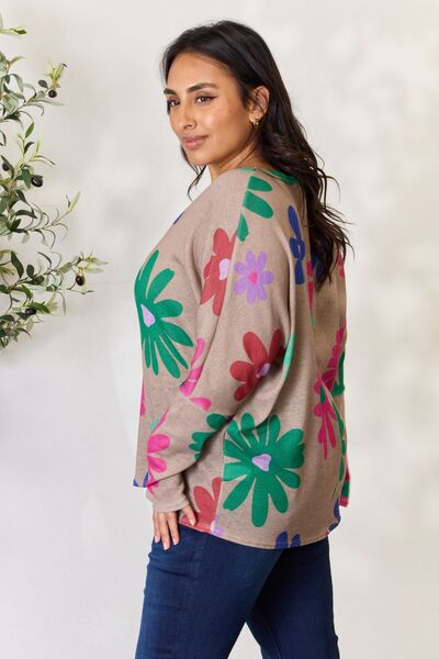 Hopely Full Size Floral V-Neck Long Sleeve Top