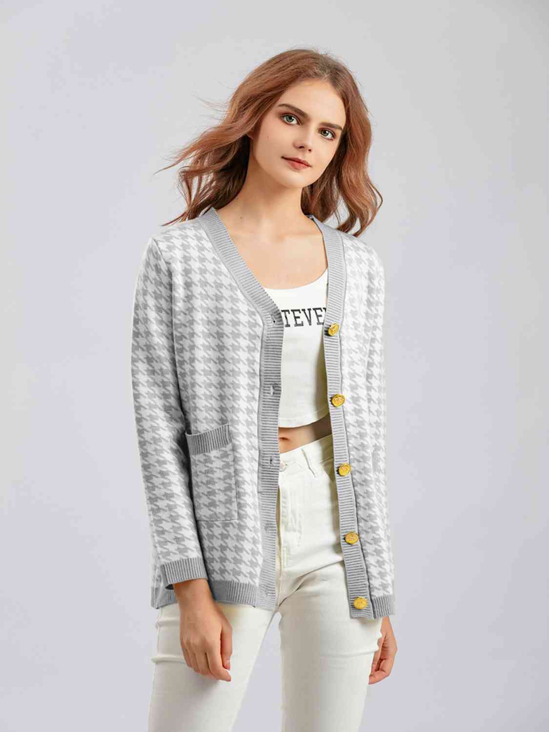 Houndstooth Button Down Cardigan