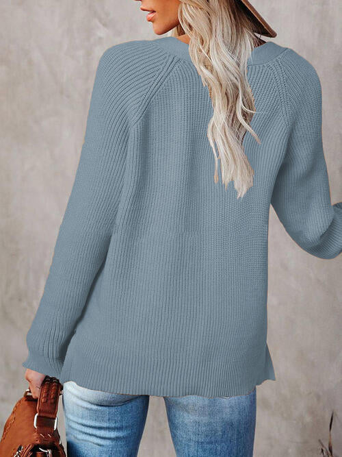 Half Button Long Sleeve Knit Top