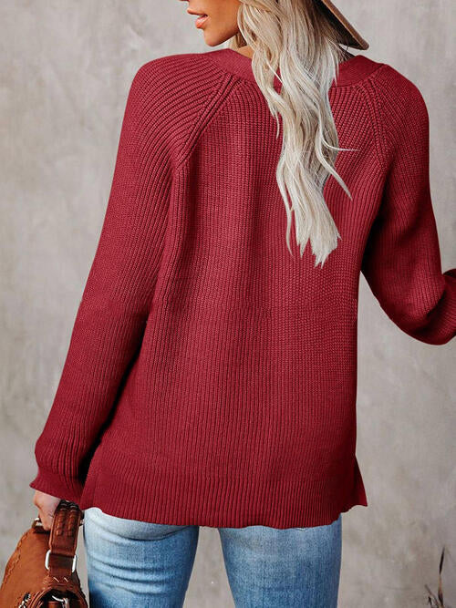 Half Button Long Sleeve Knit Top